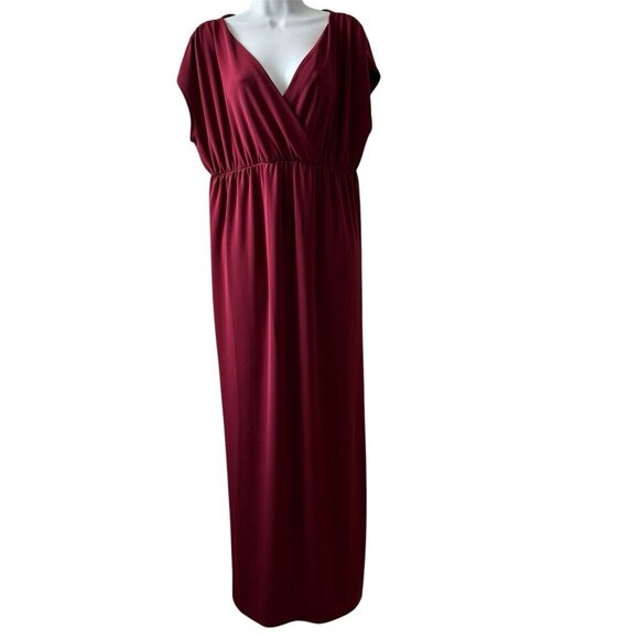 Talbots Dresses & Skirts - Talbots Maroon V-Neck Maxi Dress Polyester Spandex Sz L Elastic